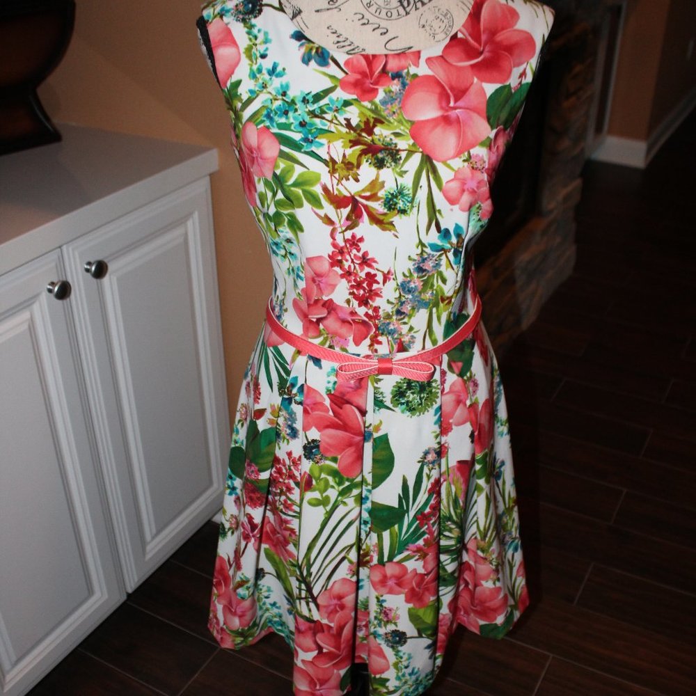 Sleeveless Floral Belted Dress